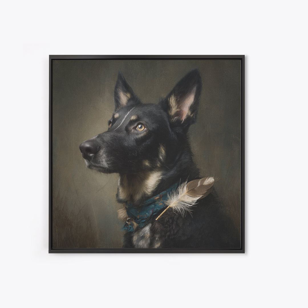 Dog Portrait with Painterly Collar and Loyal Framed Canvas Print, Animal Art, Downloadable Art, Living Room Decor, Creature, ANI-1x1-61