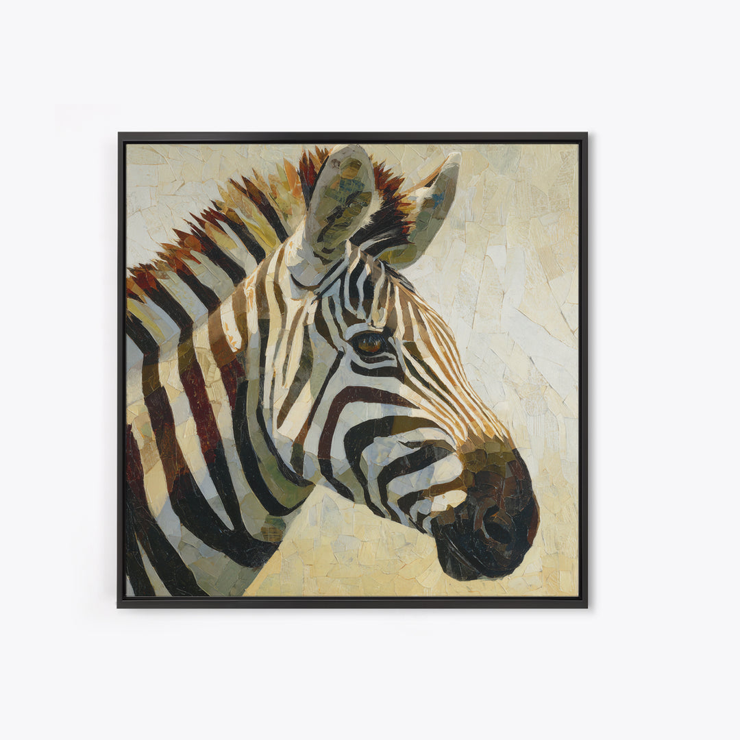 Zebra Portrait with Bold Graphic Stripe Pattern Framed Canvas Print, Animal Art, Gallery Decor, Living Room Decor, Creature, ANI-1x1-65