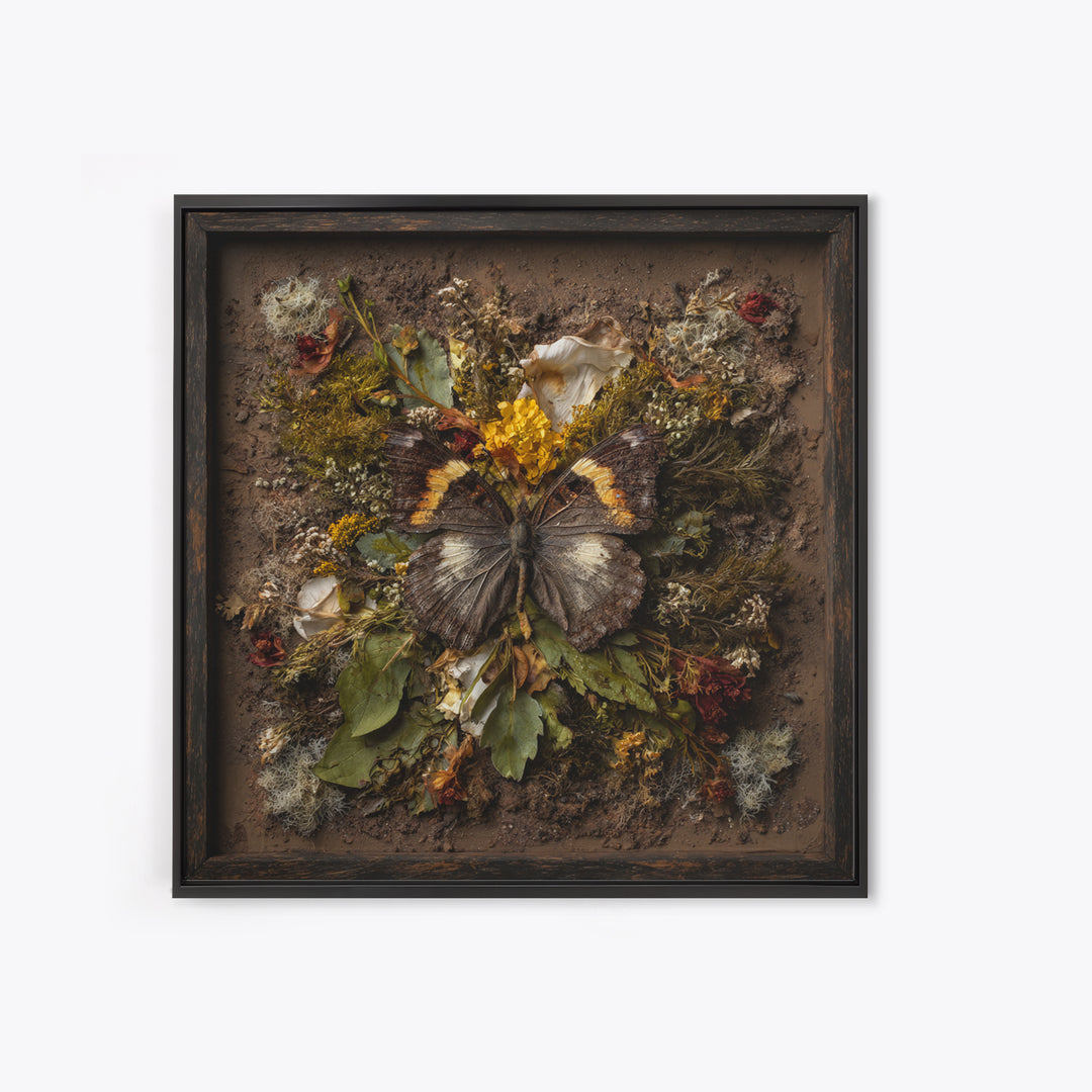 Butterfly Specimen Composition Framed Canvas Print, Animal Art, Cat Art, Living Room Decor, Fine Art, Creature, Art Print, ANI-1x1-71