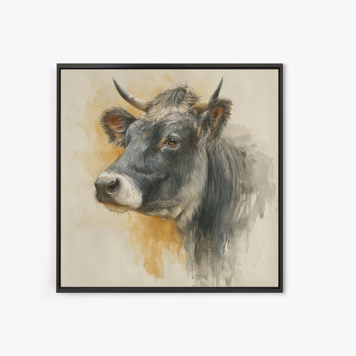 Gentle Cow Portrait Framed Canvas Print, Animal Art, Fine Art Print, Living Room Decor, Fine Art, Creature, Wall Decor, ANI-1x1-79