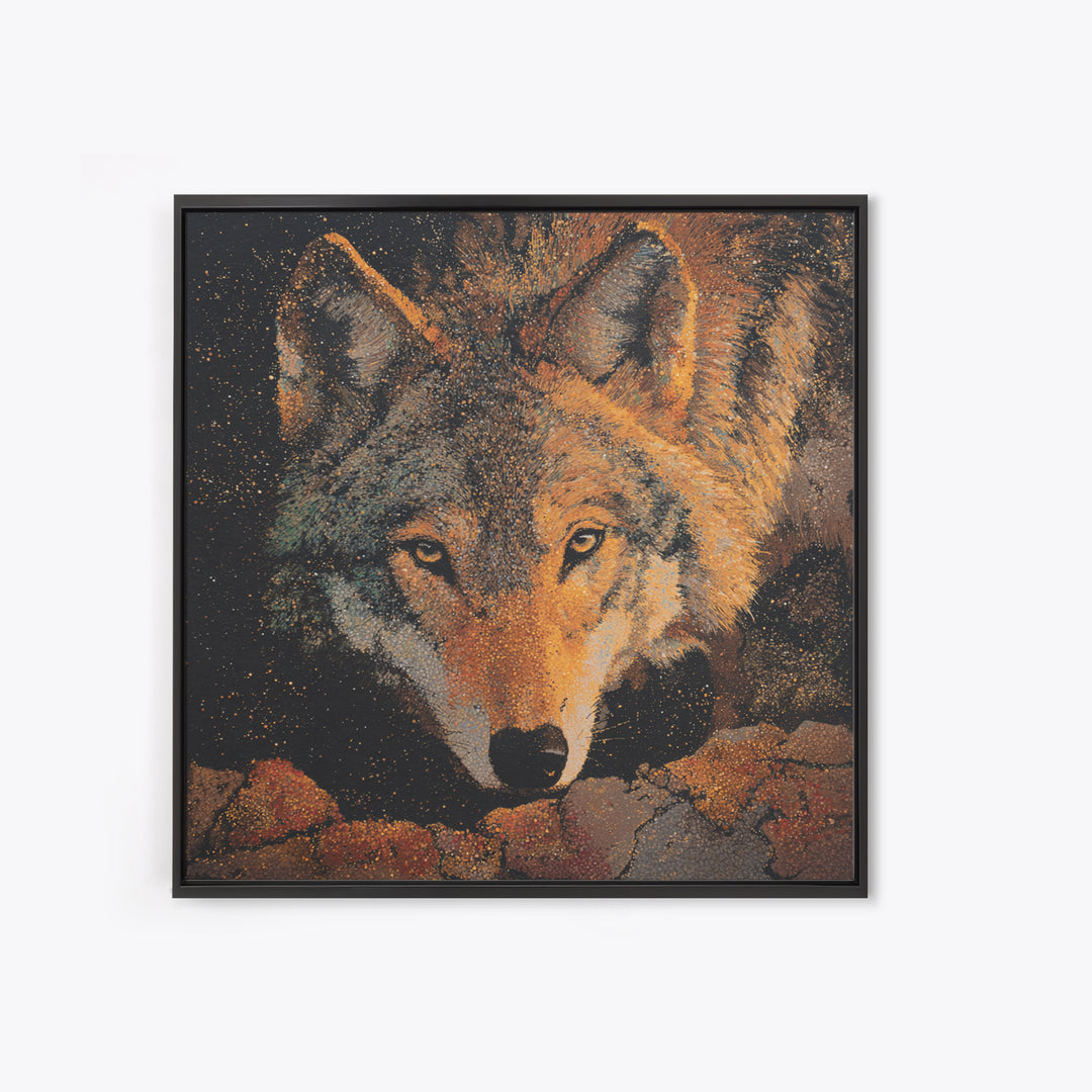 Wolf Silhouette Beneath a Star Filled Sky Canvas Print, Animal Art, Colorful Wall Art, Living Room Decor, Fine Art, Creature, ANI-1x1-94
