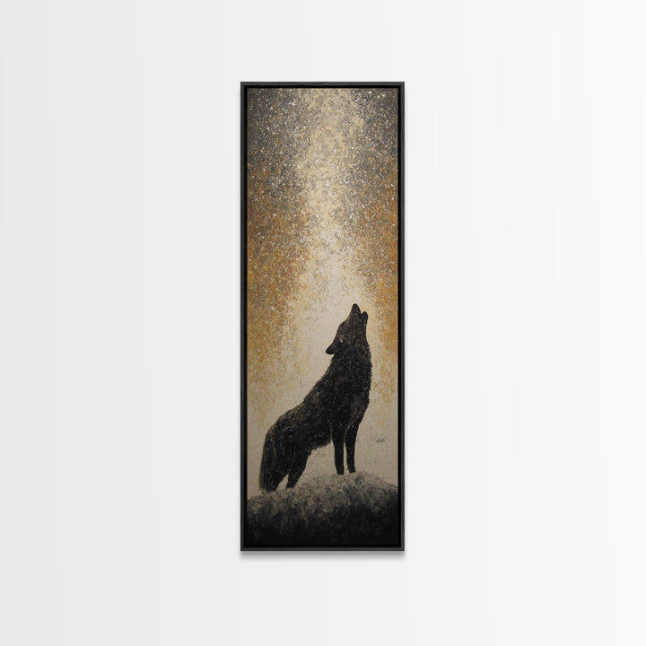 Wolf Silhouette Beneath a Star Filled Sky Canvas Print, Animal Art, Farmhouse Decor, Living Room Decor, Fine Art, Creature, ANI-1x3-10
