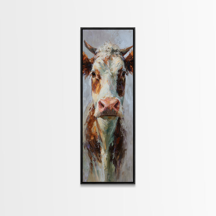 Gentle Cow Portrait Framed Canvas Print, Animal Art, Art, Living Room Decor, Fine Art, Creature, Original Art, Nursery Wall Art, ANI-1x3-19