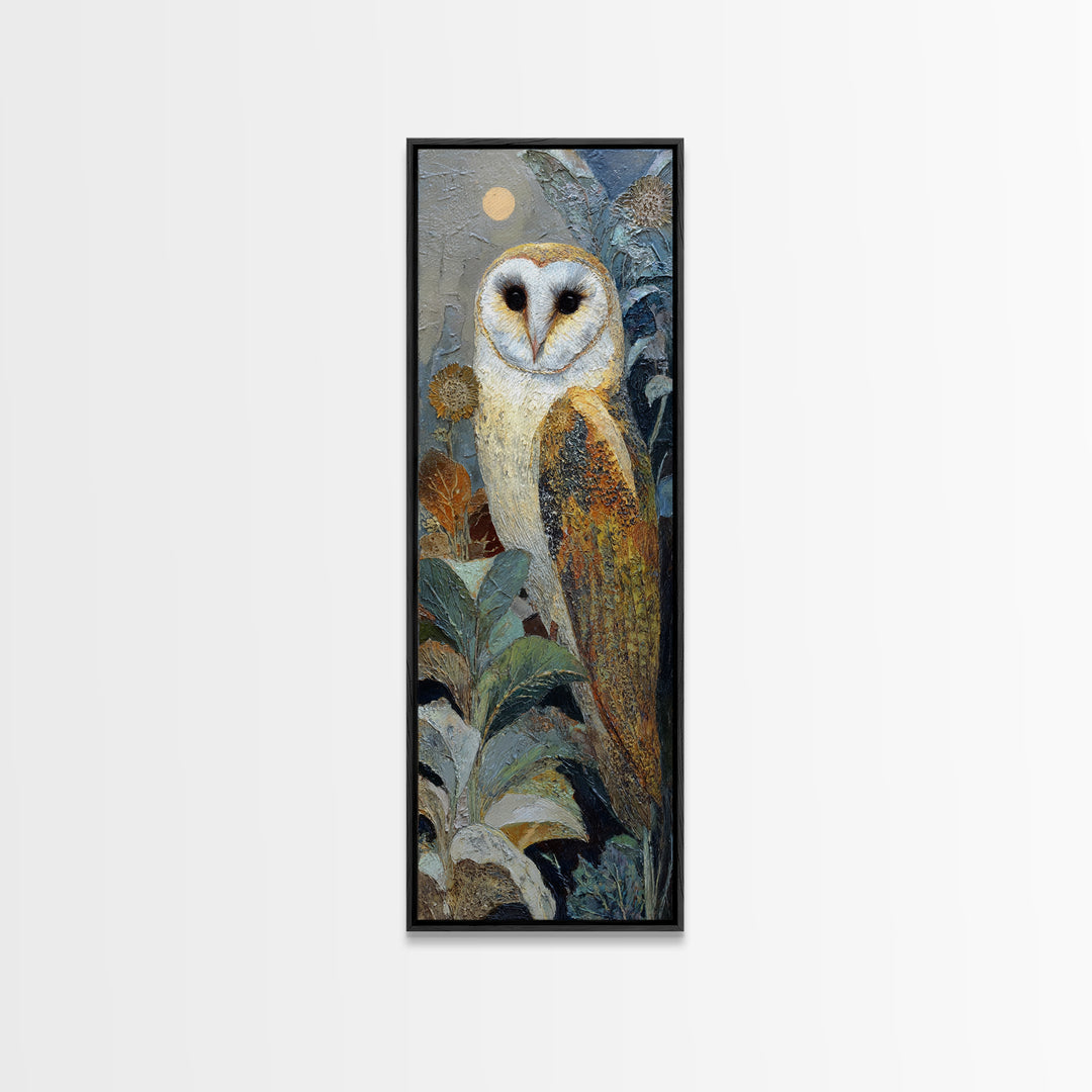 Owl with Moonlit Feathers and Celestial Accents Canvas Print, Animal Art, Minimalist Decor, Living Room Decor, Creature, ANI-1x3-3