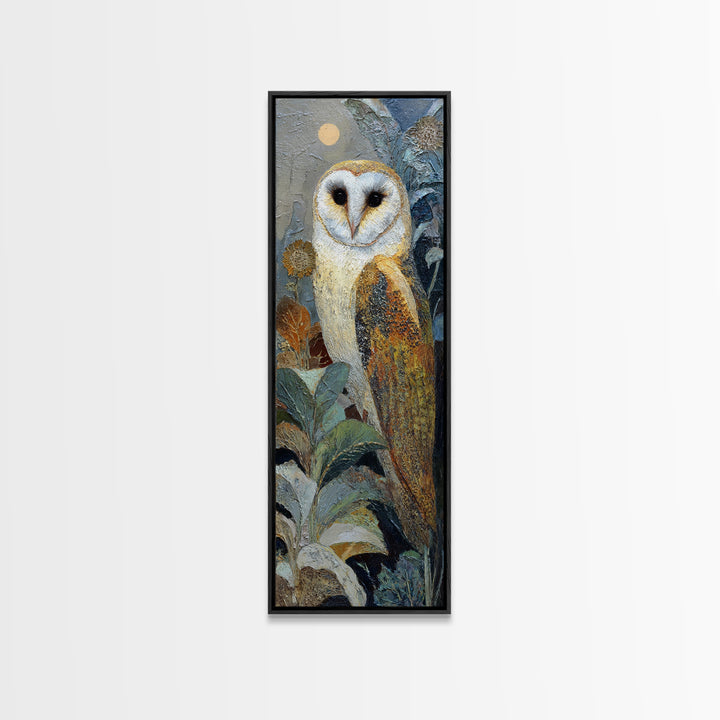 Owl with Moonlit Feathers and Celestial Accents Canvas Print, Animal Art, Minimalist Decor, Living Room Decor, Creature, ANI-1x3-3