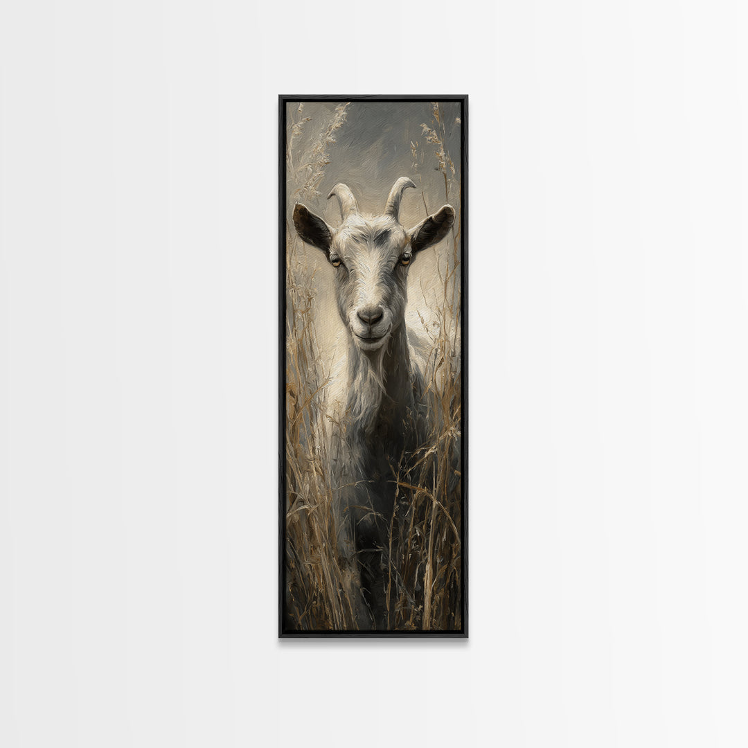 Goat Portrait with Rustic Folk Art Personality Canvas Print, Animal Art, Oil Painting, Living Room Decor, Fine Art, Creature, ANI-1x3-33