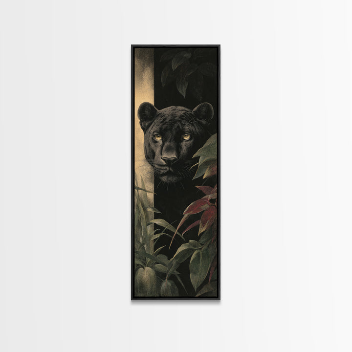 Dramatic Black Panther Emerging from Deep Jungle Canvas Print, Animal Art, Safari Nursery Decor, Living Room Decor, Creature, ANI-1x3-42