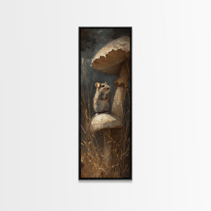 Tiny Field Mouse Framed Canvas Print, Animal Art, Trendy Wall Art, Living Room Decor, Fine Art, Creature, Textured Painting, ANI-1x3-46