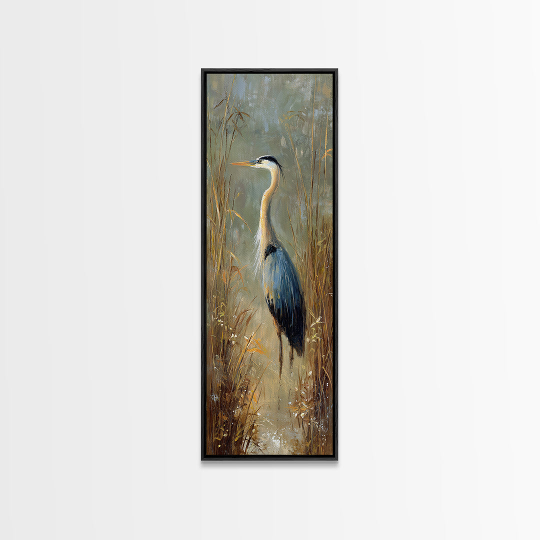 Blue Heron Standing Framed Canvas Print, Animal Art, Printable Wall Art, Living Room Decor, Fine Art, Creature, Boho Wall Art, ANI-1x3-47