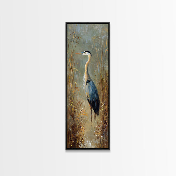 Blue Heron Standing Framed Canvas Print, Animal Art, Printable Wall Art, Living Room Decor, Fine Art, Creature, Boho Wall Art, ANI-1x3-47