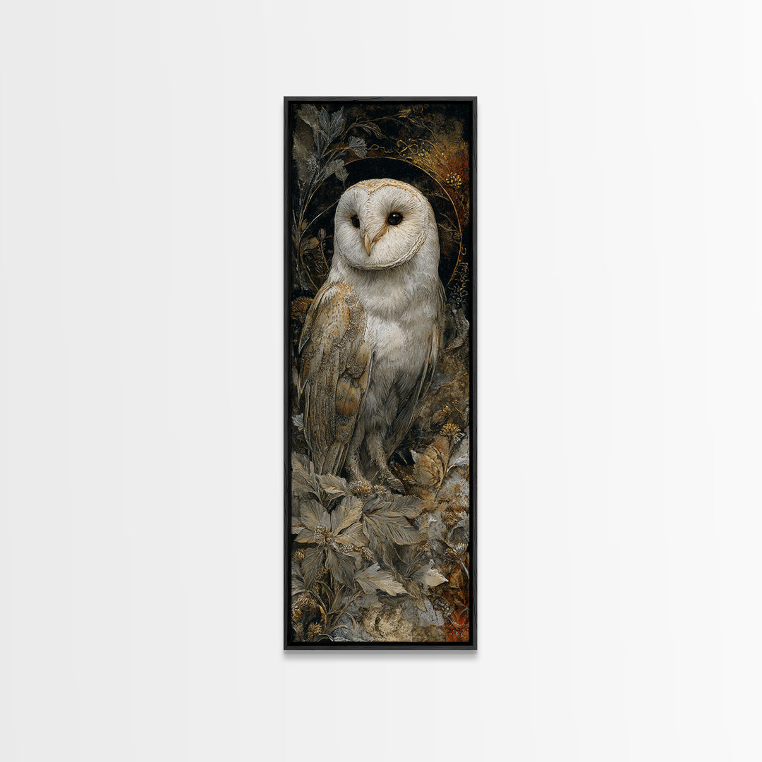 Owl with Moonlit Feathers and Celestial Accents Canvas Print, Animal Art, Nursery Wall Art, Living Room Decor, Abstract Art, ANI-1x3-51