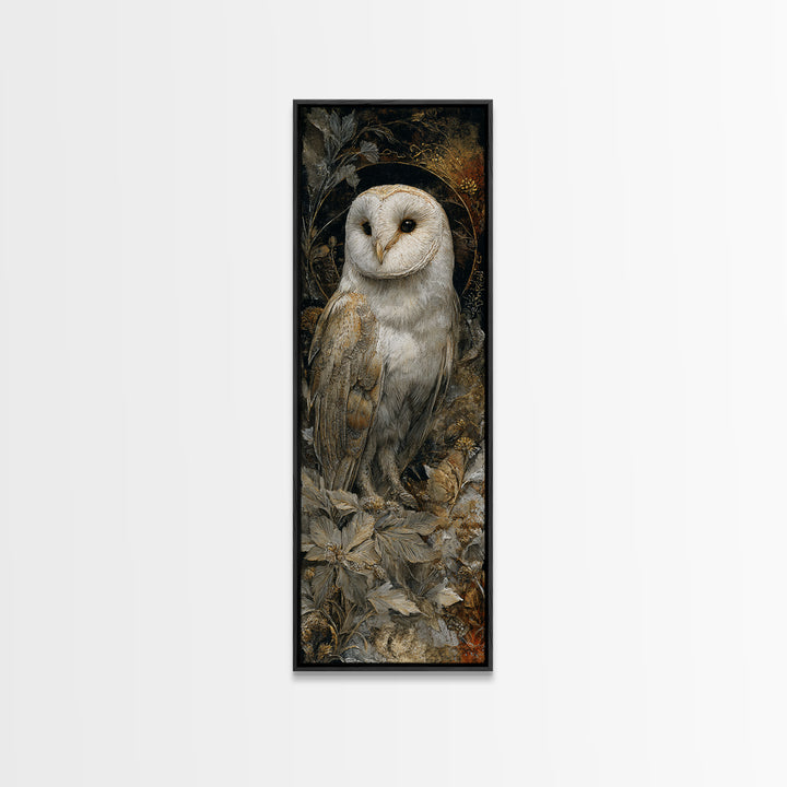 Owl with Moonlit Feathers and Celestial Accents Canvas Print, Animal Art, Nursery Wall Art, Living Room Decor, Abstract Art, ANI-1x3-51
