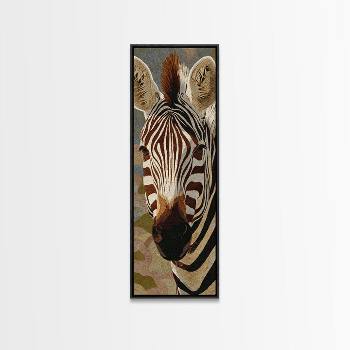 Zebra Portrait with Bold Graphic Stripe Pattern Framed Canvas Print, Animal Art, Modern Decor, Living Room Decor, Creature, ANI-1x3-53