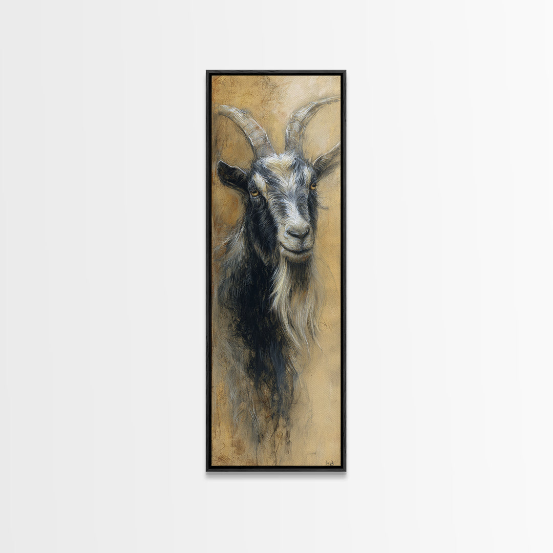 Goat Portrait with Rustic Folk Art Personality Canvas Print, Animal Art, Fine Art Print, Living Room Decor, Fine Art, Creature, ANI-1x3-57