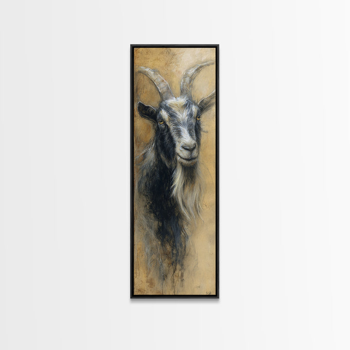 Goat Portrait with Rustic Folk Art Personality Canvas Print, Animal Art, Fine Art Print, Living Room Decor, Fine Art, Creature, ANI-1x3-57