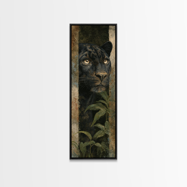 Dramatic Black Panther Emerging from Deep Jungle Canvas Print, Animal Art, Modern Decor, Living Room Decor, Creature, ANI-1x3-66