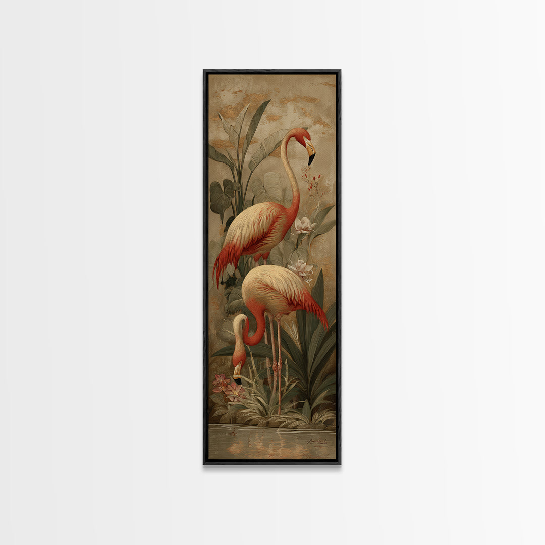 Flamingo Pair in Elegant Coral and Cream Canvas Print, Animal Art, Contemporary Art, Living Room Decor, Fine Art, Creature, ANI-1x3-7
