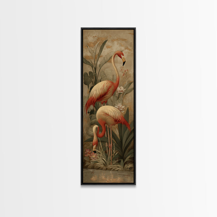 Flamingo Pair in Elegant Coral and Cream Canvas Print, Animal Art, Contemporary Art, Living Room Decor, Fine Art, Creature, ANI-1x3-7