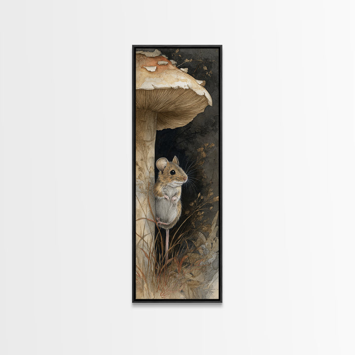 Tiny Field Mouse Framed Canvas Print, Animal Art, Trendy Wall Art, Living Room Decor, Fine Art, Creature, Textured Painting, ANI-1x3-70