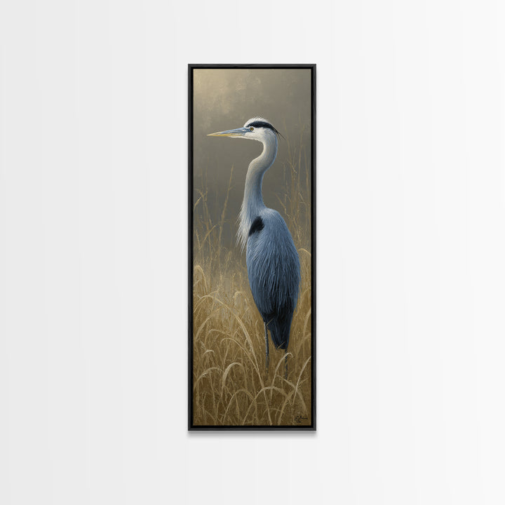 Blue Heron Standing Framed Canvas Print, Animal Art, Nursery, Living Room Decor, Creature, Modern Decor, Fine Art Print, ANI-1x3-71