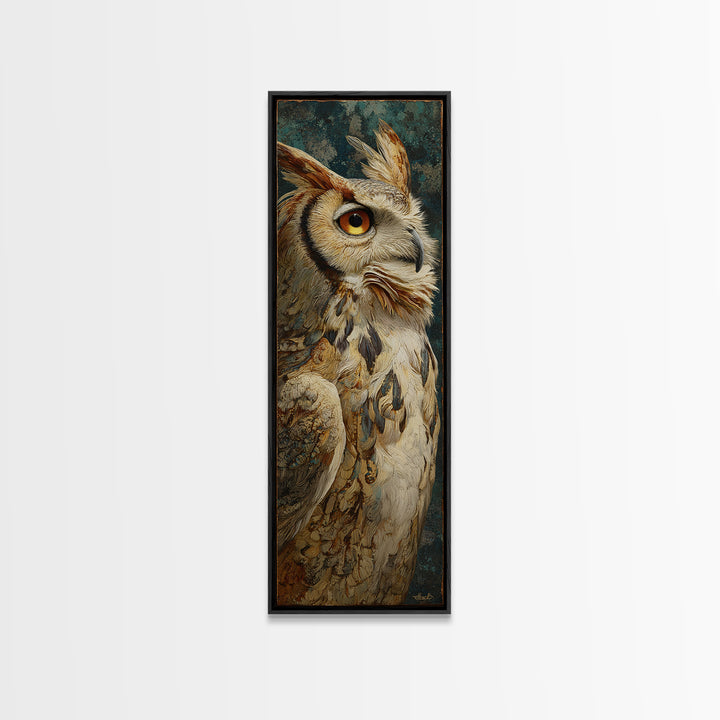 Owl with Moonlit Feathers and Celestial Accents Framed Canvas Print, Animal Art, Living Room Decor, Fine Art, Creature, ANI-1x3-75