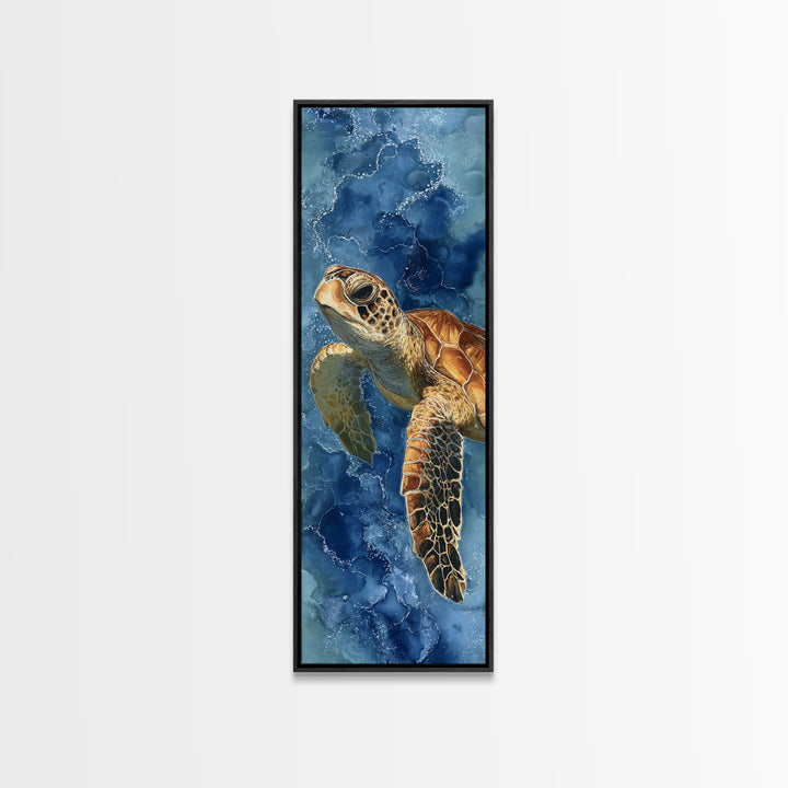 Sea Turtle Drifting Through Luminous Blue Water Canvas Print, Animal Art, Downloadable Art, Living Room Decor, Creature, ANI-1x3-78