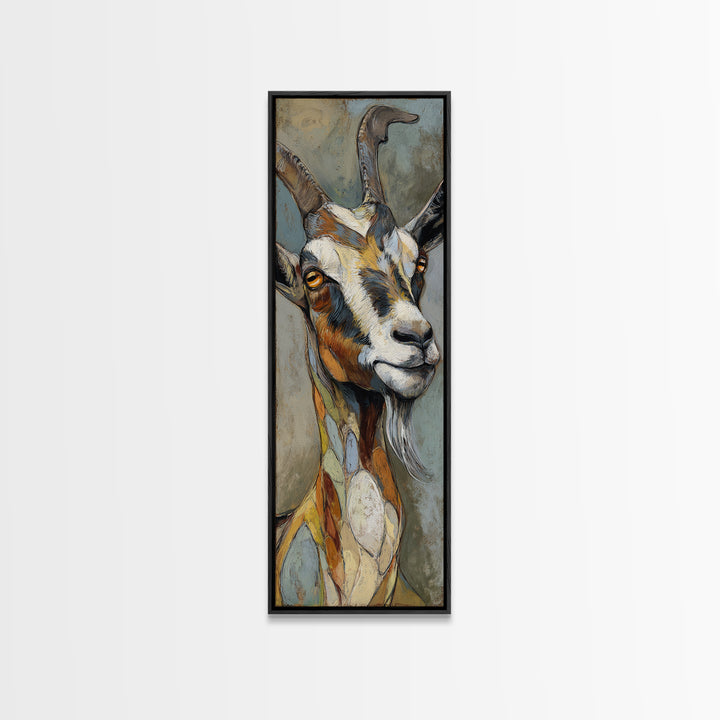 Goat Portrait with Rustic Folk Art Personality Canvas Print, Animal Art, Neutral Decor, Living Room Decor, Fine Art, Creature, ANI-1x3-9