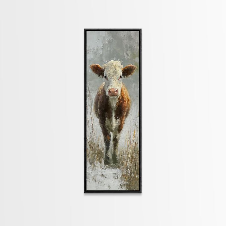 Gentle Cow Portrait Framed Canvas Print, Animal Art, Nursery Art, Living Room Decor, Fine Art, Creature, Luxury Decor, ANI-1x3-91