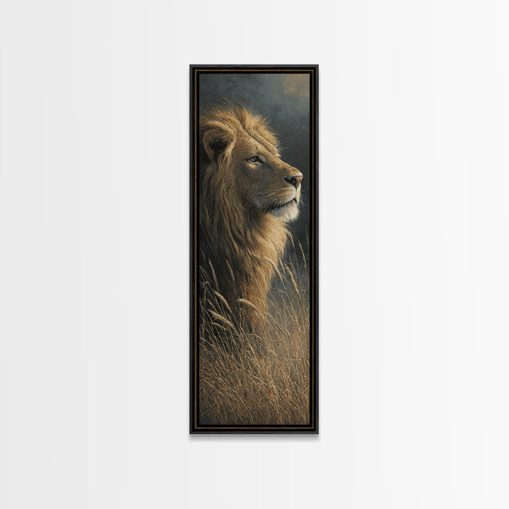 Regal Lion Profile Canvas Print, Animal Art, Minimalist Decor, Living Room Decor, Creature, Oil Painting, Digital Wall Art, ANI-1x3-93