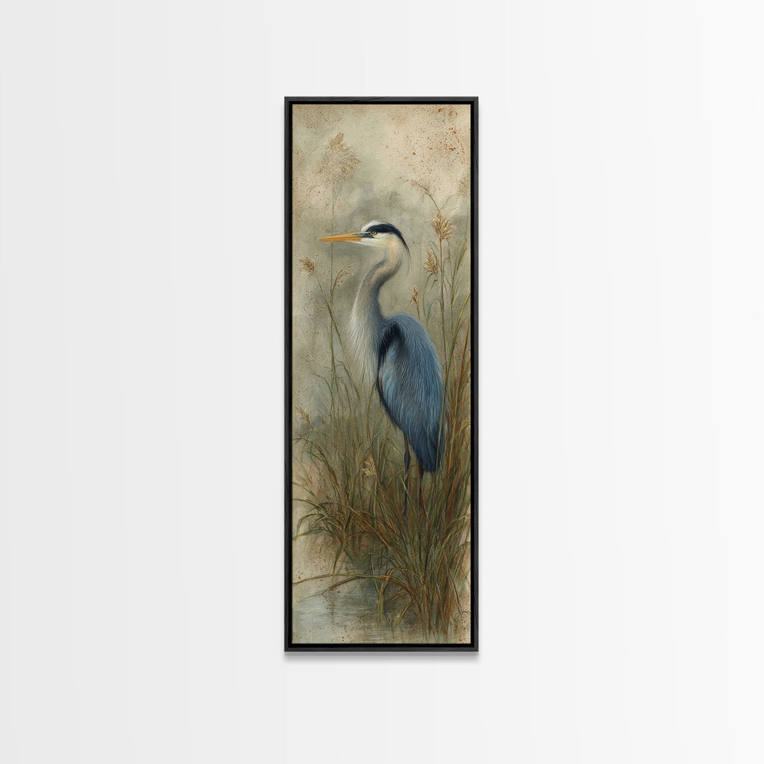 Blue Heron Standing Canvas Print, Animal Art, Cat Art, Living Room Decor, Fine Art, Creature, Art Print, Textured Painting, ANI-1x3-95