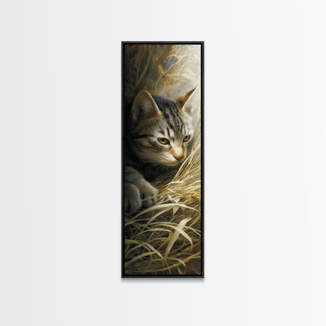 Sleeping Cat Curled Framed Canvas Print, Animal Art, Printable Art, Living Room Decor, Abstract Art, Creature, Downloadable Art, ANI-1x3-96