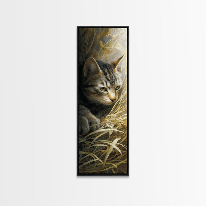 Sleeping Cat Curled Framed Canvas Print, Animal Art, Printable Art, Living Room Decor, Abstract Art, Creature, Downloadable Art, ANI-1x3-96