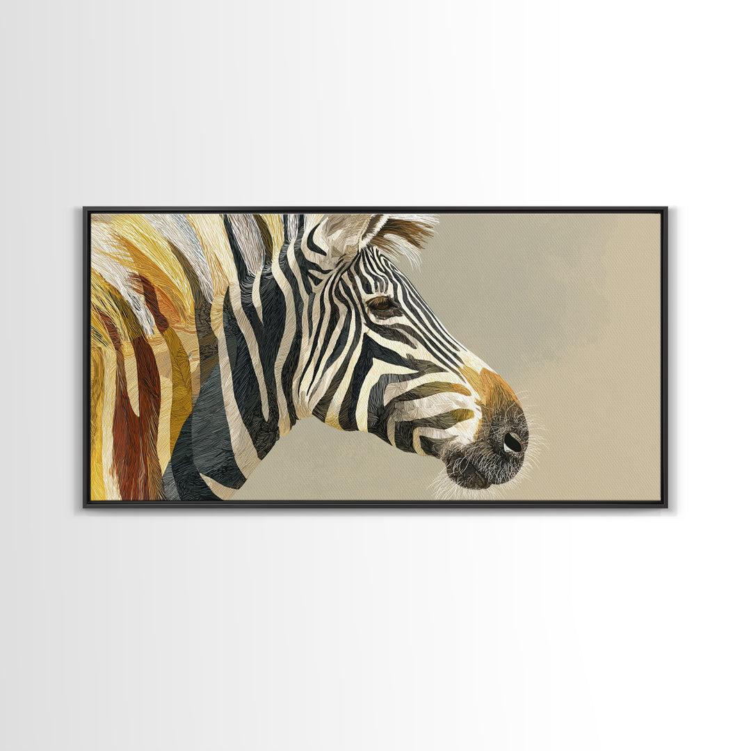 Zebra Portrait with Bold Graphic Stripe Pattern Canvas Print, Animal Art, Minimalist Decor, Living Room Decor, Creature, ANI-2x1-13