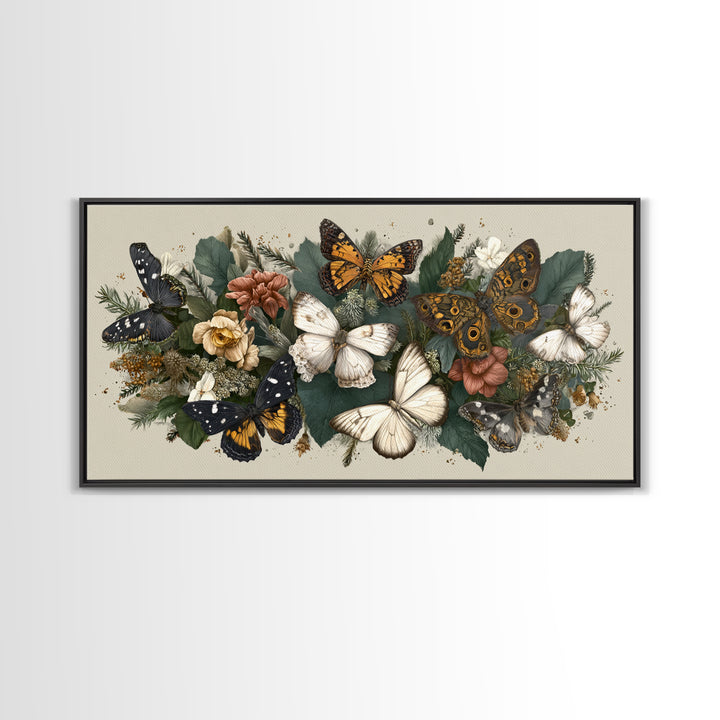 Butterfly Specimen Composition Framed Canvas Print, Animal Art, Cat Art, Living Room Decor, Fine Art, Creature, Art Print, ANI-2x1-19