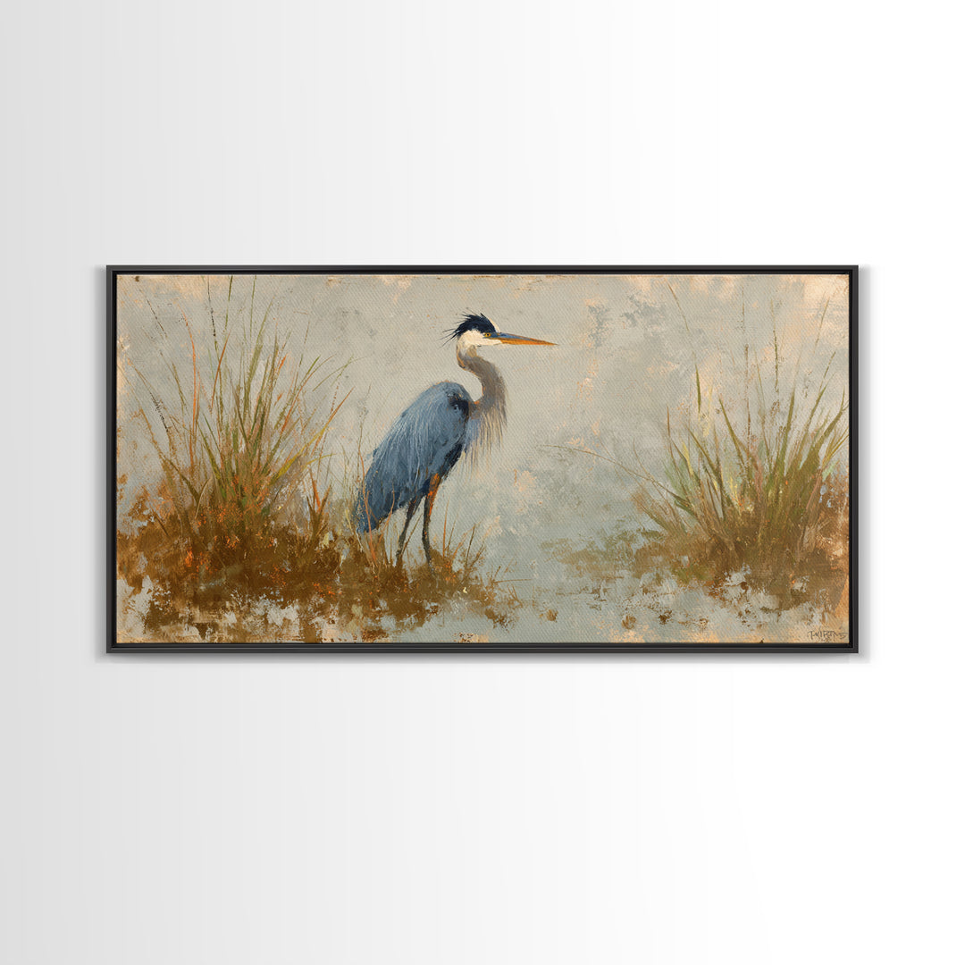 Blue Heron Standing Canvas Print, Animal Art, Printable, Living Room Decor, Fine Art, Creature, Nursery, Boho Wall Art, ANI-2x1-31