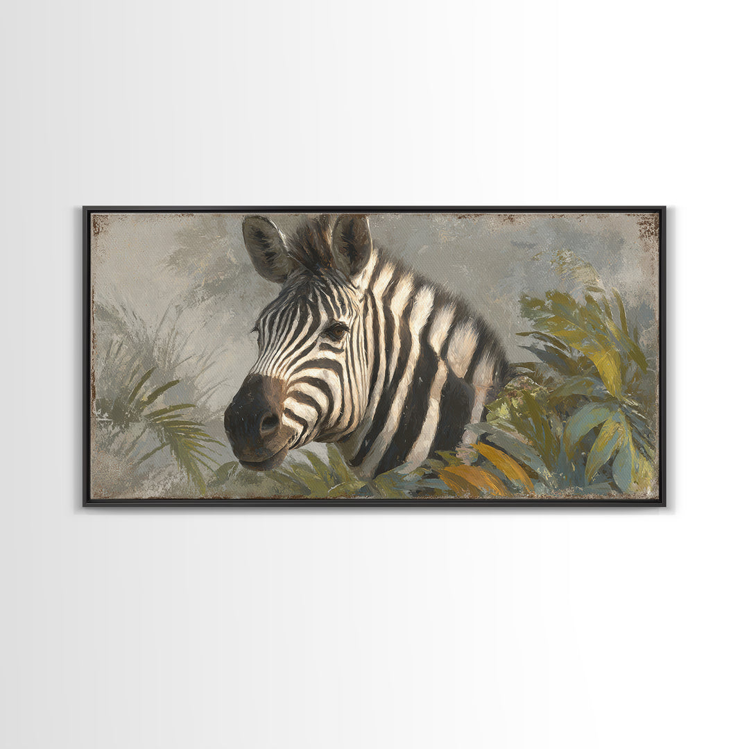 Zebra Portrait with Bold Graphic Stripe Pattern Canvas Print, Animal Art, Minimalist Decor, Living Room Decor, Creature, ANI-2x1-37