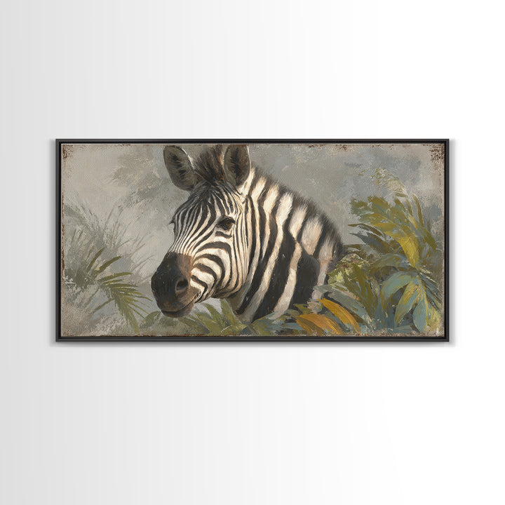Zebra Portrait with Bold Graphic Stripe Pattern Canvas Print, Animal Art, Minimalist Decor, Living Room Decor, Creature, ANI-2x1-37