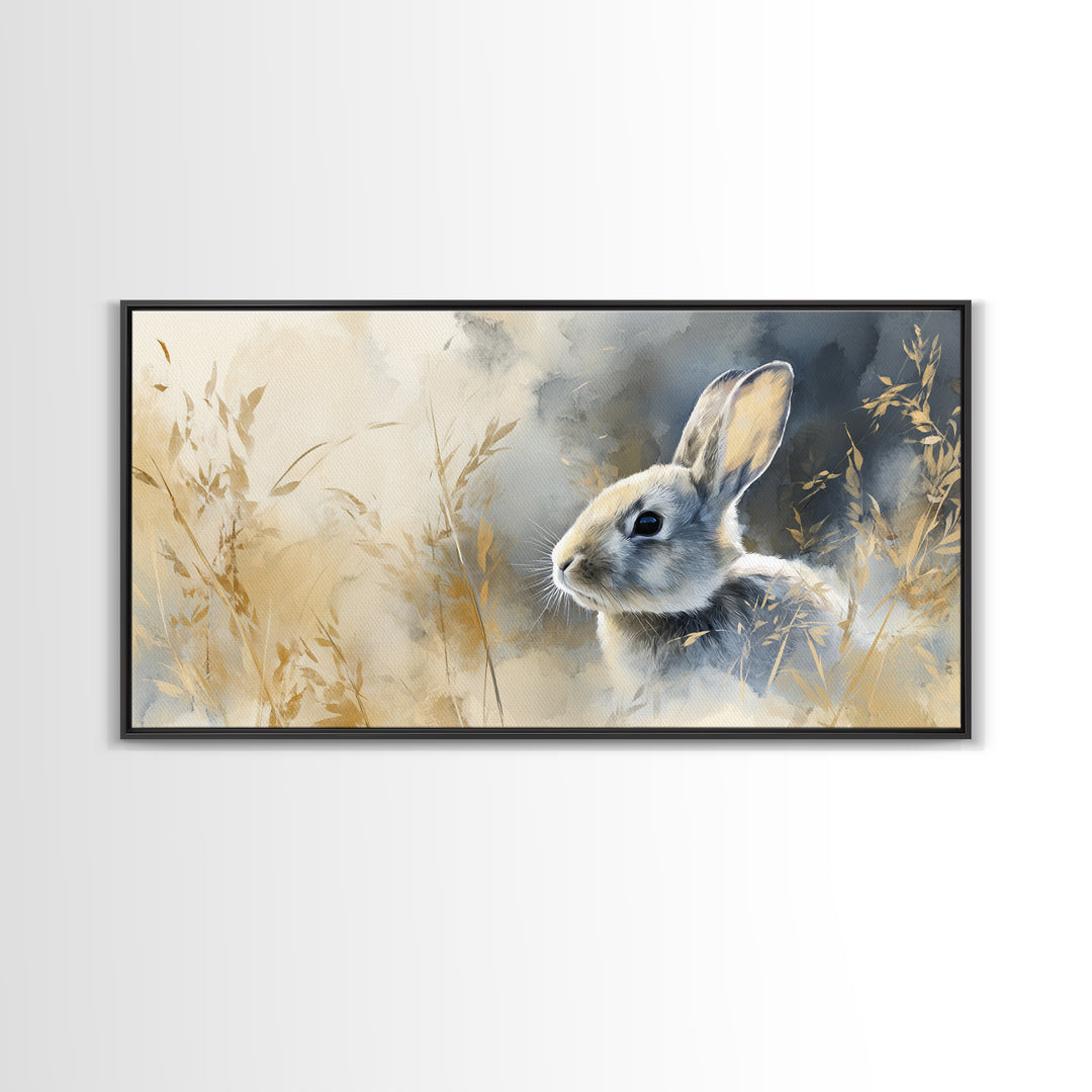 Curious Rabbit in a Soft Watercolor Meadow Canvas Print, Animal Art, Digital Art, Living Room Decor, Fine Art, Creature, ANI-2x1-49