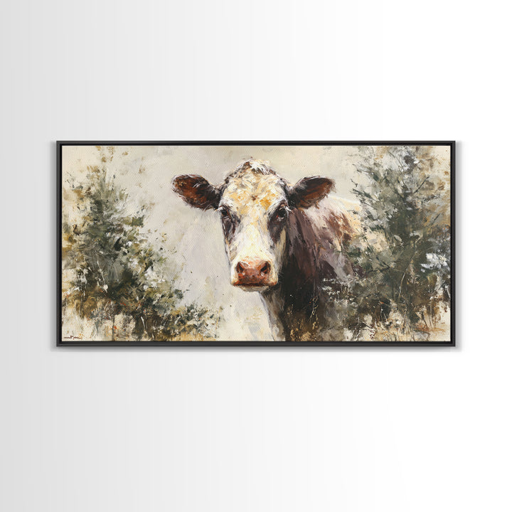 Gentle Cow Portrait Framed Canvas Print, Animal Art, Nursery Decor, Living Room Decor, Fine Art, Creature, Nursery Art, ANI-2x1-51