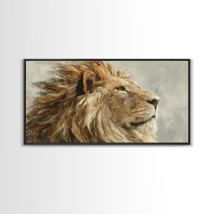 Regal Lion Profile Canvas Print, Animal Art, Printable, Living Room Decor, Oil Painting, Creature, Nursery, Boho Wall Art, ANI-2x1-53