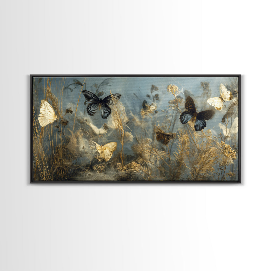 Butterfly Specimen Composition Framed Canvas Print, Animal Art, Trendy Wall Art, Living Room Decor, Fine Art, Creature, ANI-2x1-67