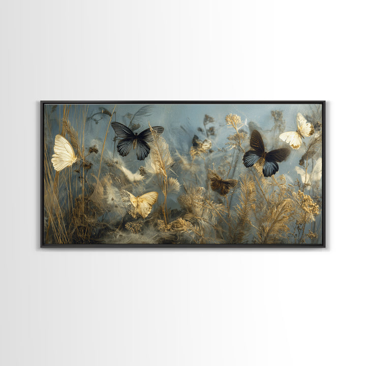 Butterfly Specimen Composition Framed Canvas Print, Animal Art, Trendy Wall Art, Living Room Decor, Fine Art, Creature, ANI-2x1-67