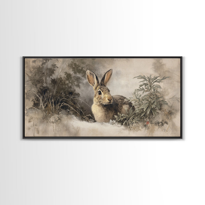 Curious Rabbit in a Soft Watercolor Meadow Canvas Print, Animal Art, Digital Art, Living Room Decor, Fine Art, Creature, ANI-2x1-73