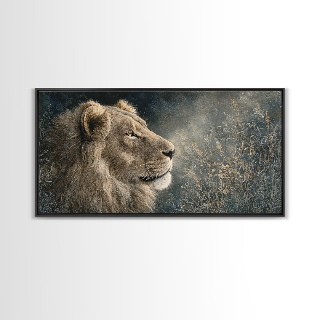 Regal Lion Profile Canvas Print, Animal Art, Printable, Living Room Decor, Oil Painting, Creature, Nursery, Boho Wall Art, ANI-2x1-77