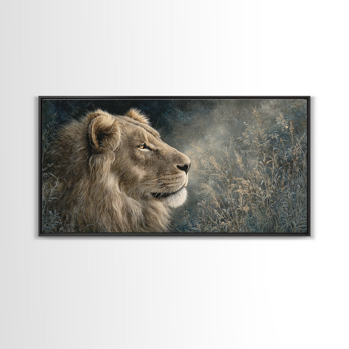 Regal Lion Profile Canvas Print, Animal Art, Printable, Living Room Decor, Oil Painting, Creature, Nursery, Boho Wall Art, ANI-2x1-77