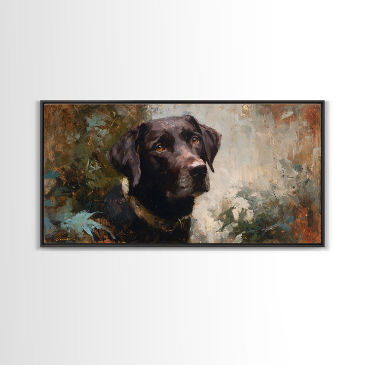 Dog Portrait with Painterly Collar and Loyal Framed Canvas Print, Animal Art, Printable Wall Art, Living Room Decor, Creature, ANI-2x1-81