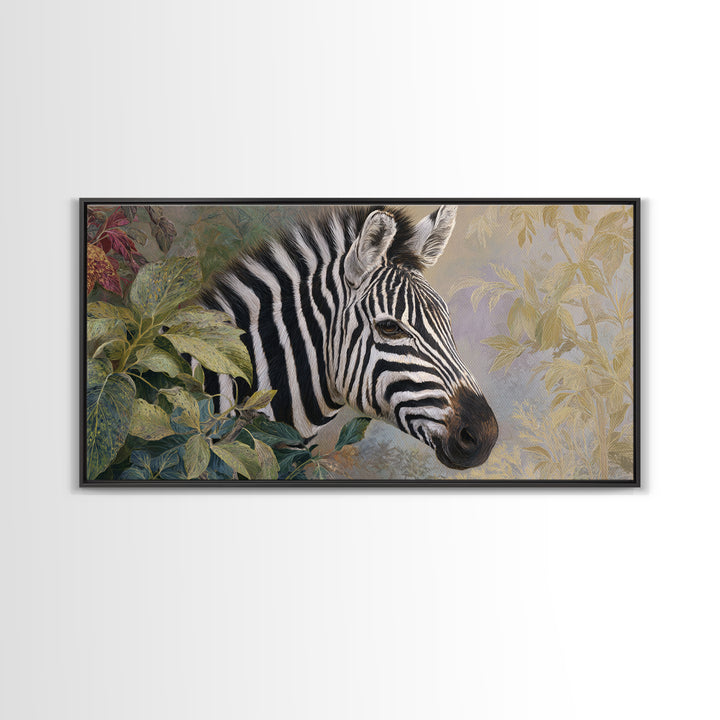 Zebra Portrait with Bold Graphic Stripe Pattern Canvas Print, Animal Art, Original Painting, Living Room Decor, Creature, ANI-2x1-85