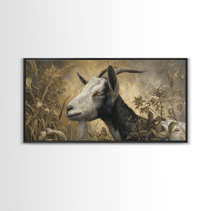 Goat Portrait with Rustic Folk Art Personality Canvas Print, Animal Art, Oil Painting, Living Room Decor, Fine Art, Creature, ANI-2x1-89