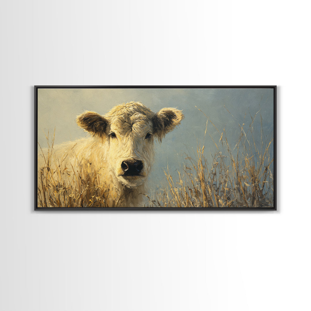 Gentle Cow Portrait Framed Canvas Print, Animal Art, Original Art, Living Room Decor, Fine Art, Creature, Safari Nursery Decor, ANI-2x1-99
