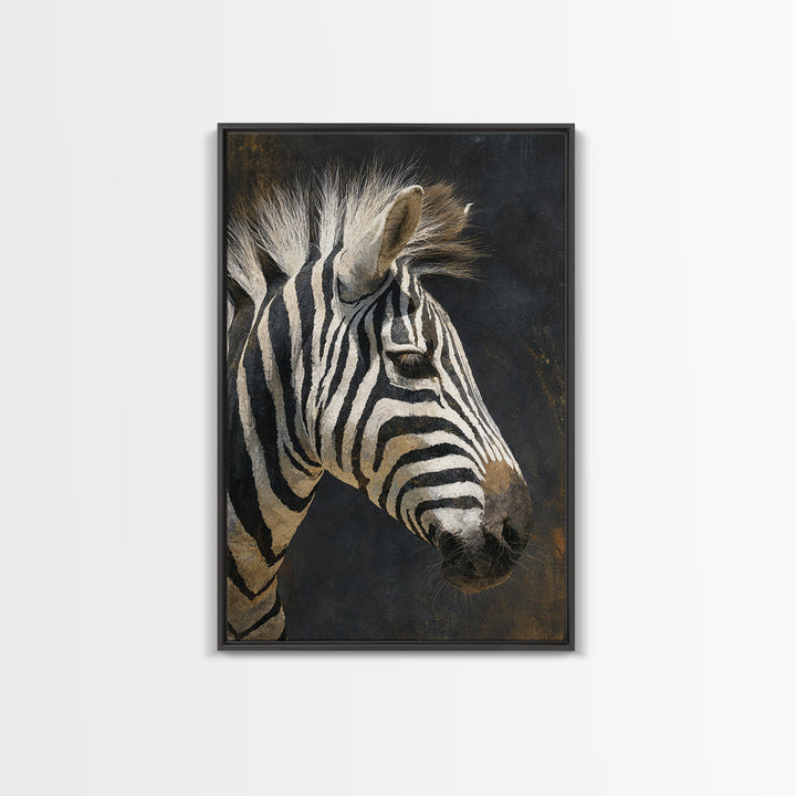 Zebra Portrait with Bold Graphic Stripe Pattern Framed Canvas Print, Animal Art, Wall Art, Living Room Decor, Creature, ANI-2x3-1